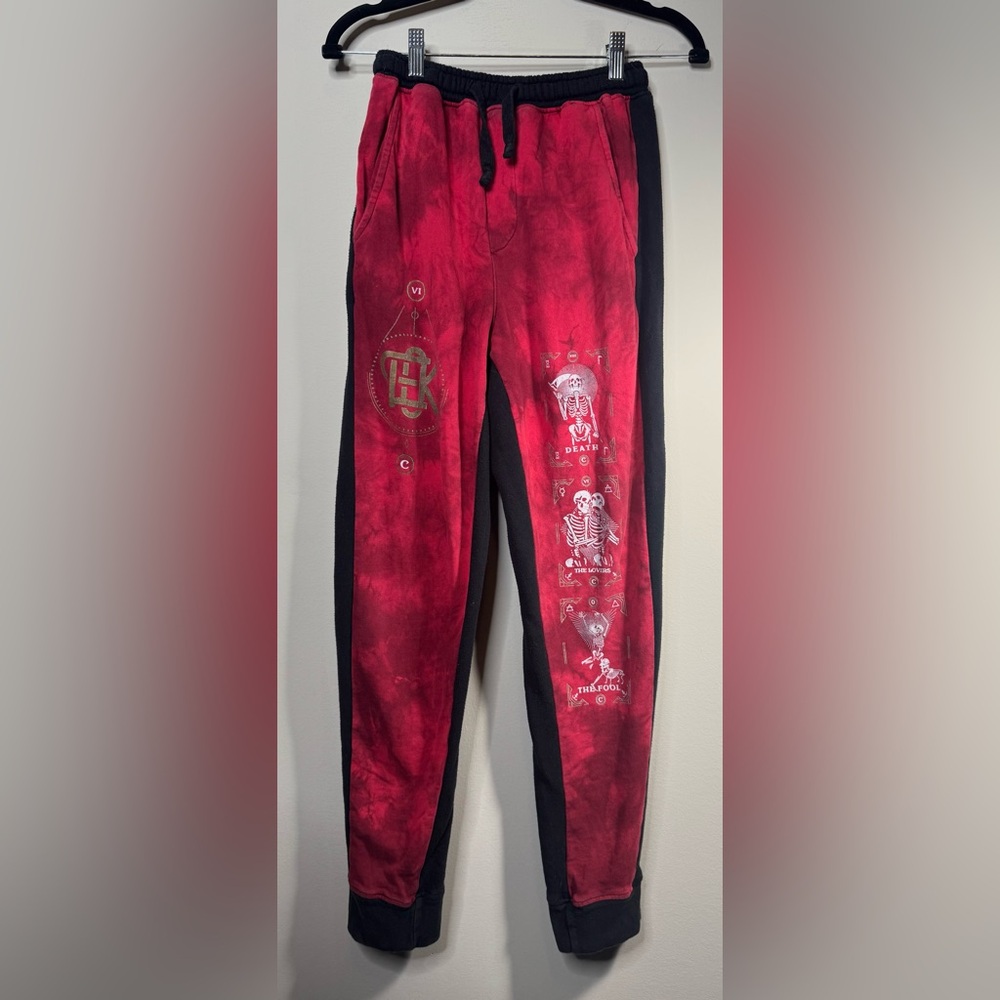 Rare Unus Annus x CLOAK tarot sweatpants. Death, The Lovers, and The Fool